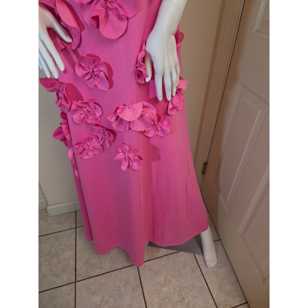 Pink 3D Floral Applique Mock Neck Maxi Dress Sleeveless Tie Back Gown Large - Picture 8 of 8